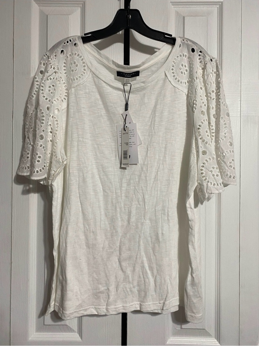Tahari NWT Eyelet Embroidered cotton blend sleeve tee shirt top size 2X